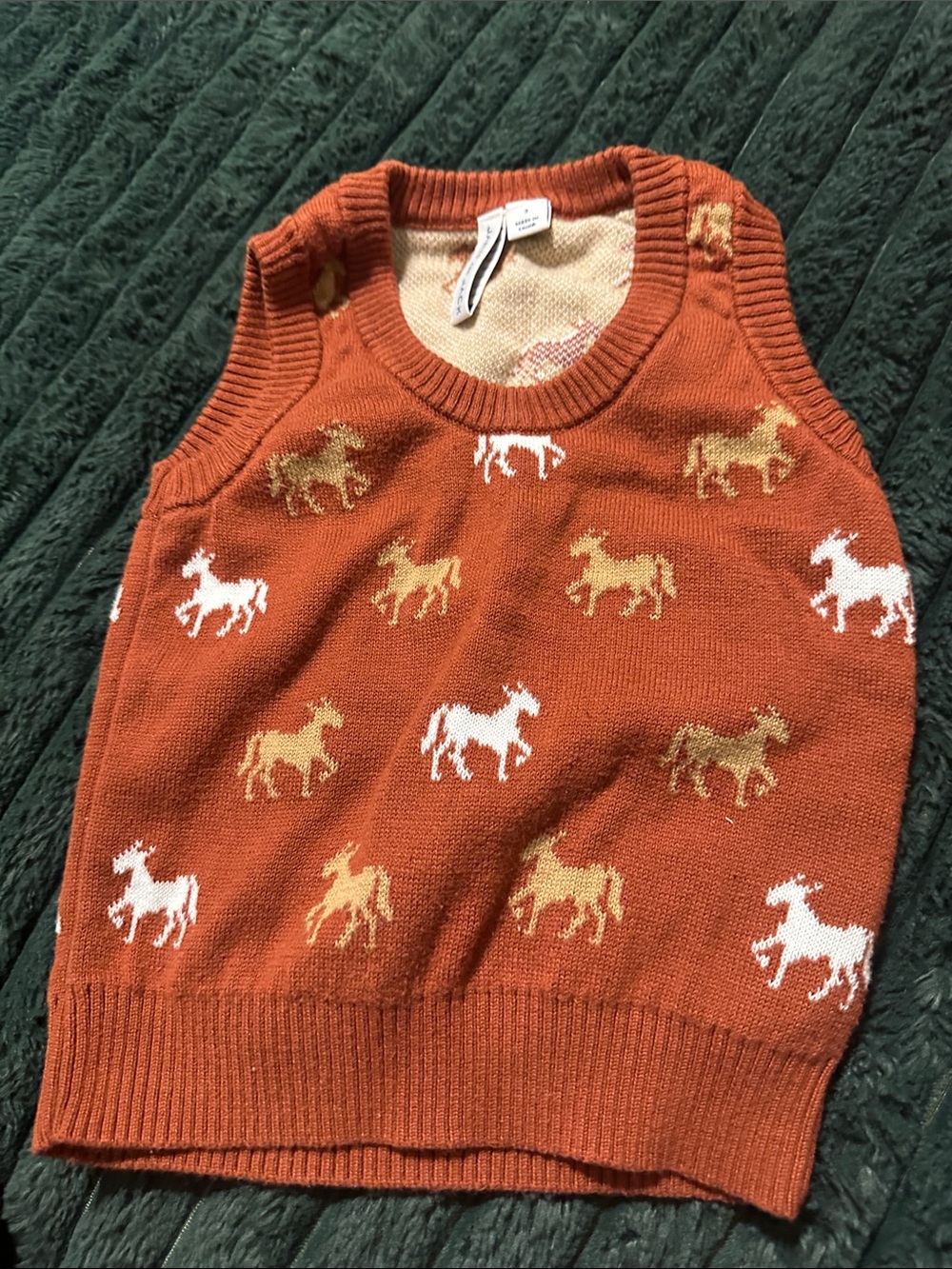 Rust Horse Pattern Knit Vest